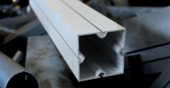 Aluminum Extrusion - Close-up of aluminum extrusion tube with hole